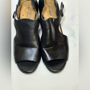 Natural Soul by Naturalizer Black Leather Open Toe Sandals Block Heel Women’s 9